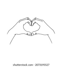 Couple Hands Making a Love Gesture, Heart Gesture, Hand Drawn Line Art