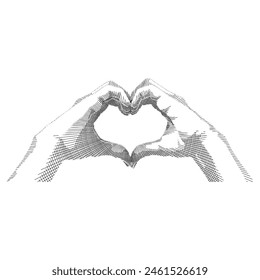 Couple Hands Making a Love Gesture, Heart Gesture, Hand Drawn Line Art