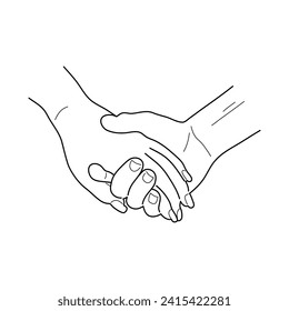 Couple Hands. Outline symbol meeting, partnership, support, friendship, agreement, love, lovers. Hand in hand line drawing. Vector.