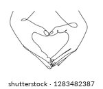 Couple hands showing love sign. Continuous line drawing