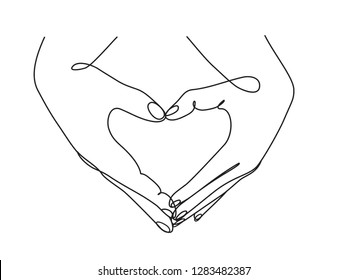 Couple hands showing love sign. Continuous line drawing