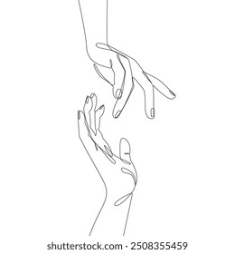 Couple Hands Trendy Line Art Drawing. One Line Hands Illustration. Couple Minimalistic Black Lines Drawing. Modern Scandinavian Design. Vector EPS 10