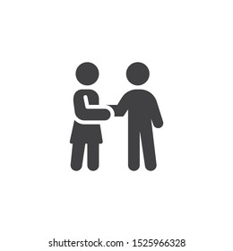 Couple handshake vector icon. Man and woman greeting filled flat sign for mobile concept and web design. People relationship glyph icon. Symbol, logo illustration. Vector graphics