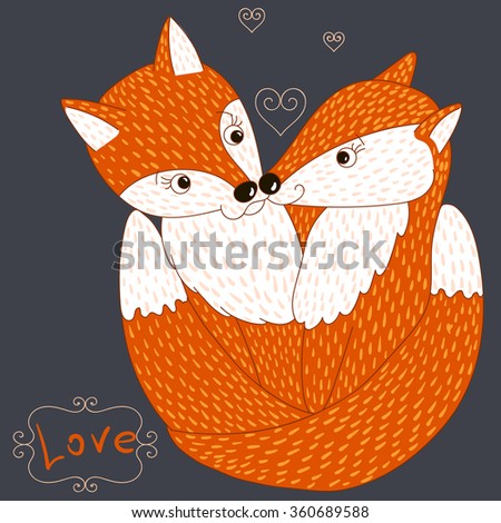 Couple of happy foxes, vector cartoon image.