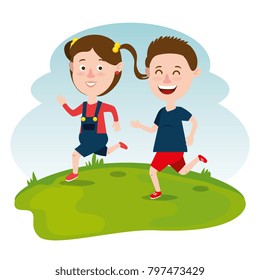 couple happy kids characters