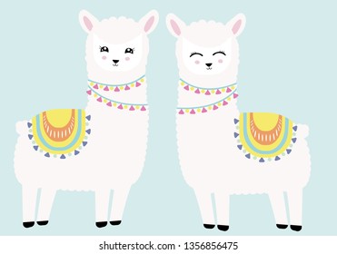 Couple of happy llamas vector illustration