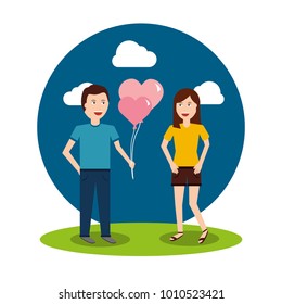 couple happy man holding balloons and happy woman