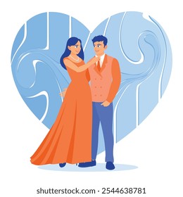 Um casal em um momento feliz. Homem e mulher se apaixonam e se casam. Conceito de atividade de estilo de vida familiar. Ilustração de vetor plano.