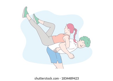 couple, happy, sport, lifestyle, together, concept illustration