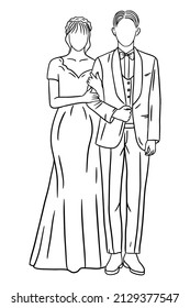 Couple Happy Wedding Women Men Wife Husband Line Art illustration