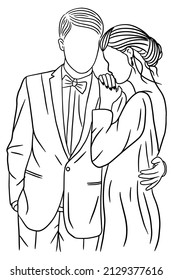 Couple Happy Wedding Women Men Wife Husband Line Art illustration