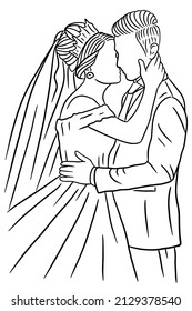 Couple Happy Wedding Women Men Wife Husband Line Art illustration