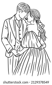 Couple Happy Wedding Women Men Wife Husband Line Art illustration