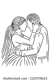 Couple Happy Wedding Women Men Wife Husband Line Art illustration