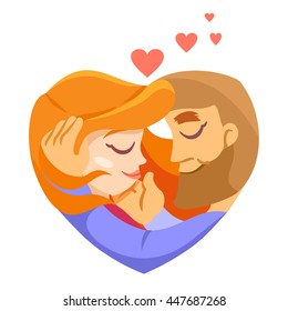 Couple of happy young man and woman looking as heart shape.Vector illustration isolated on white background