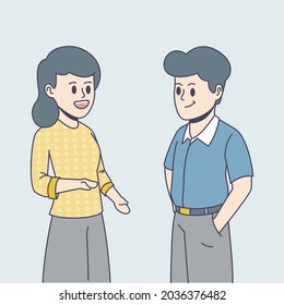 Couple have a conversation. People communicating. Positive communication of multinational friends.