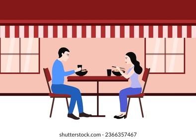 
Couple have dinnter at restaurant vector illustration