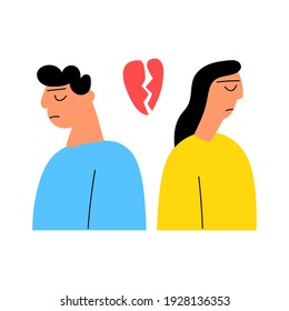 Couple have troubles in relationships. Mental health in family. Vector illustration on white background.