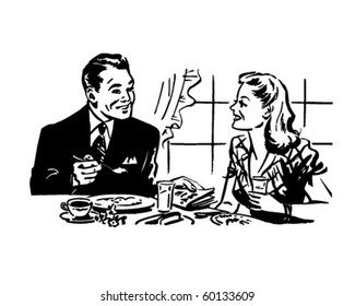 Couple Having Breakfast - Retro Clip Art