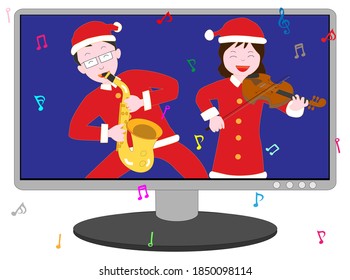 A couple having a Christmas concert online to prevent corona virus infection.