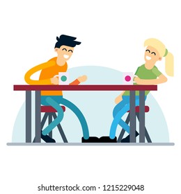 Couple having coffee date. Flat design vector concept on young adult man and woman enjoying their conversation.