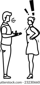 pareja con diseño de ícono de contorno de vector de conflicto, símbolo de humor y sentimiento, signo de caracteres emocionales, ilustración del escenario de problemas sociales, amigos que discuten gritándose entre sí