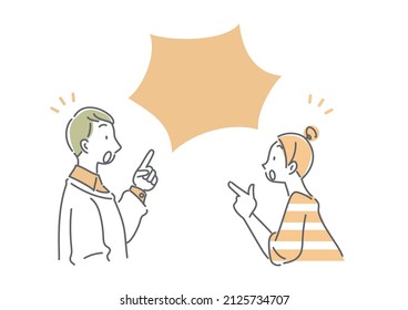 couple having conversation, line illustrations