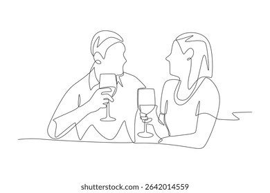 A couple having dinner. Couple Anniversaries concept one-line drawing