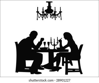 couple having dinner silhouette