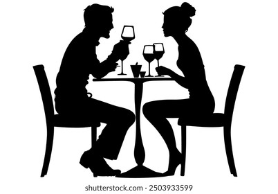 Couple Having Dinner Silhouette, Couple sitting in a restaurant, Romantic Dining Vector Silhouette.