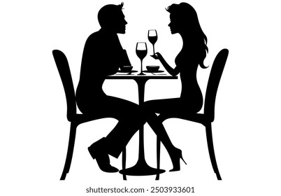 Pareja que tiene silueta de la cena, Pareja que se sienta en un Vector, Silueta romántica del restaurante.