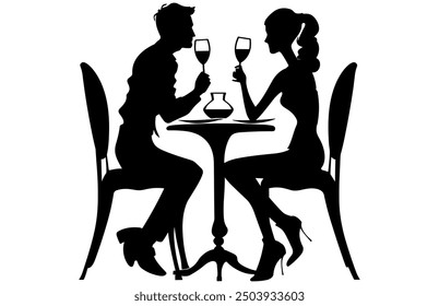 Couple Having Dinner Silhouette, Couple sitting in a restaurant, Romantic Dining Vector Silhouette.