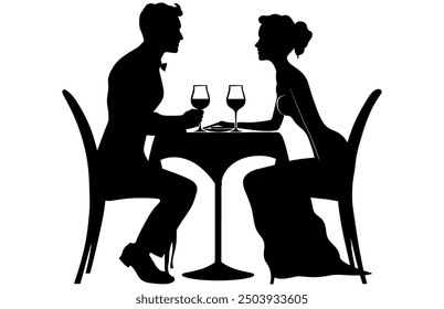 Couple Having Dinner Silhouette, Couple sitting in a restaurant, Romantic Dining Vector Silhouette.