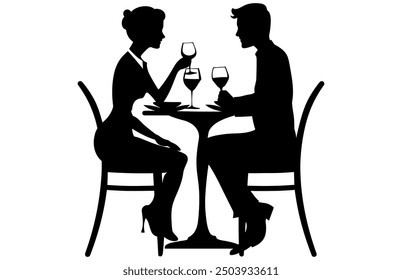 Couple Having Dinner Silhouette, Couple sitting in a restaurant, Romantic Dining Vector Silhouette.