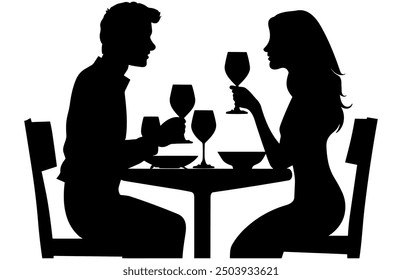 Couple Having Dinner Silhouette, Couple sitting in a restaurant, Romantic Dining Vector Silhouette.