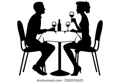 Couple Having Dinner Silhouette, Couple sitting in a restaurant, Romantic Dining Vector Silhouette.