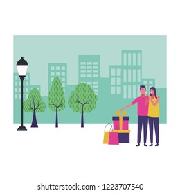Couple having fun at city