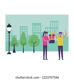 Couple having fun at city
