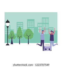 Couple having fun at city