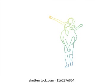 Couple having fun colored line drawing, vector illustration design. People collection.