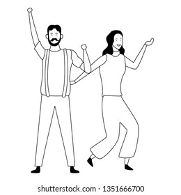 Couple having fun and dancing in black and white