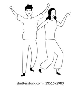 Couple having fun and dancing in black and white