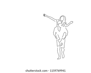 Couple having fun line drawing, vector illustration design. People collection.