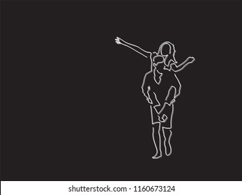 Couple having fun line drawing, vector illustration design. People collection.