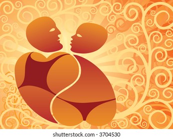 Couple having fun in ornamental scenery.