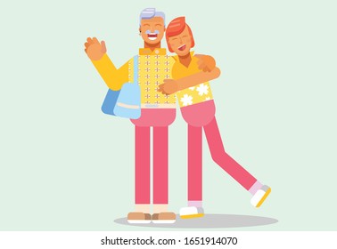 A couple having a holiday, Happy summertime theme. Simple vector illustration, this illustration can use as a sticker also. 