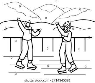 Couple having Ice Skating Fun Concept, Frozen Adventures in Snow vector icon design, Winter Season Element symbol, frosty weather activity Sign, coldest season stock illustration