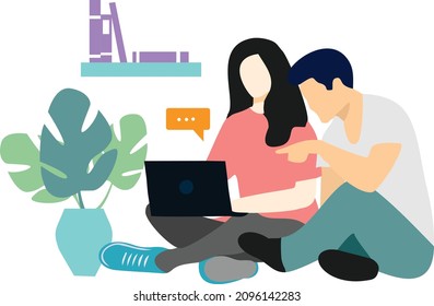 couple having online conversation on laptop