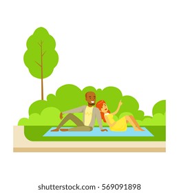 Couple Having Picnic On Grass, Part Of People In The Park Activities Series