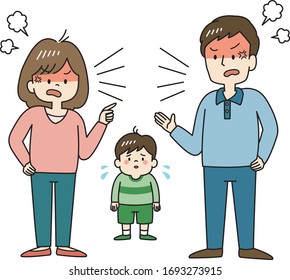 Pareja peleando delante de su hijo